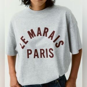 H&M Oversized Printed Le Marais Paris Grey T-Shirt Small